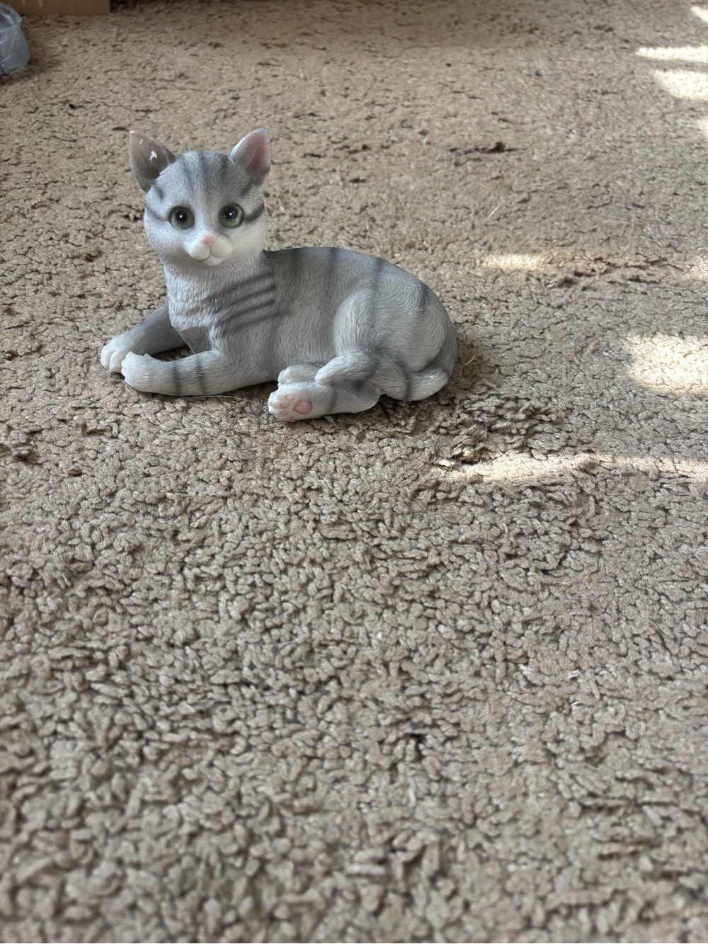 Grey and White Cat Figurine - Realistic Lying Kitten